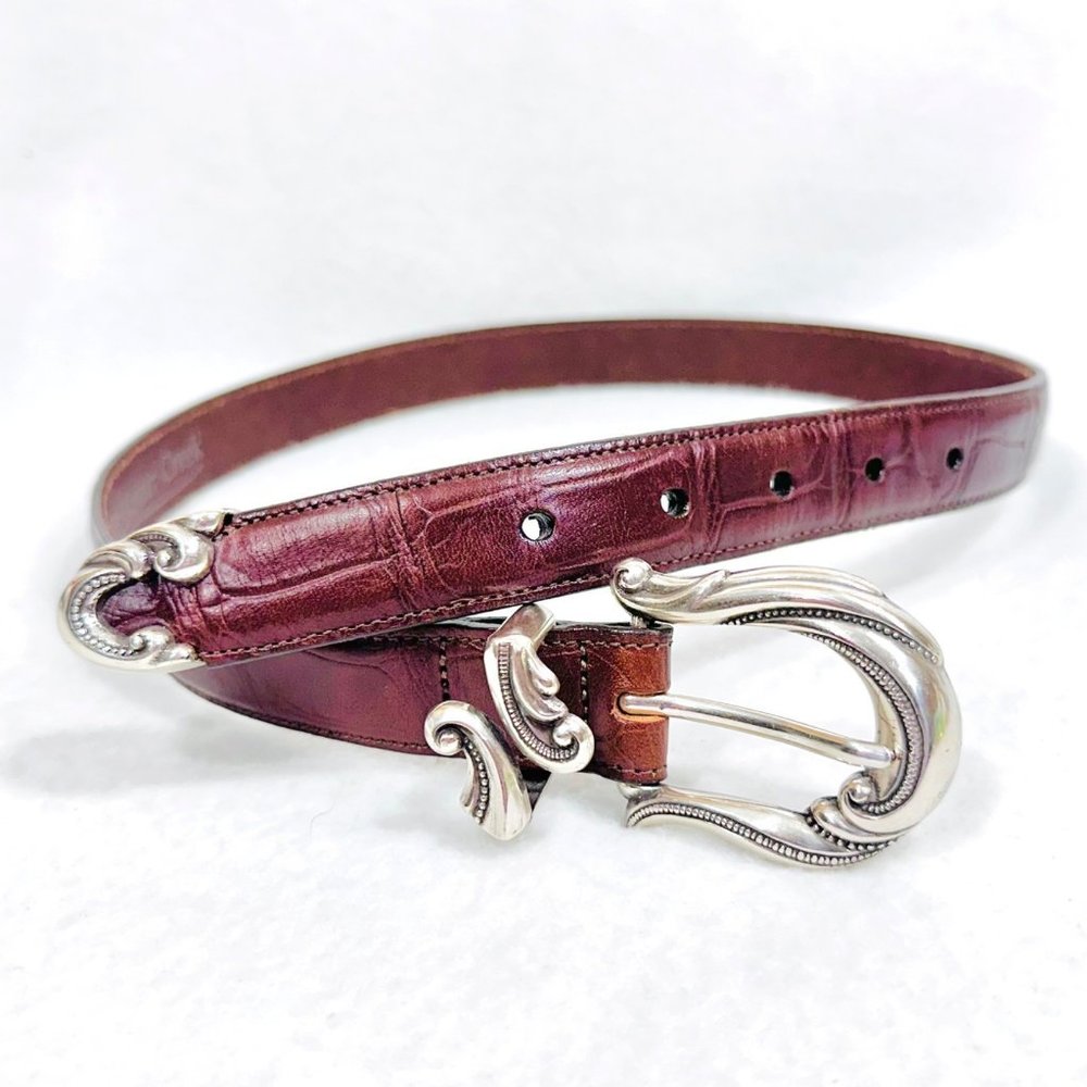 Coldwater Creek Brown Croc Embossed Belt w/Silver Hardware - Size Small